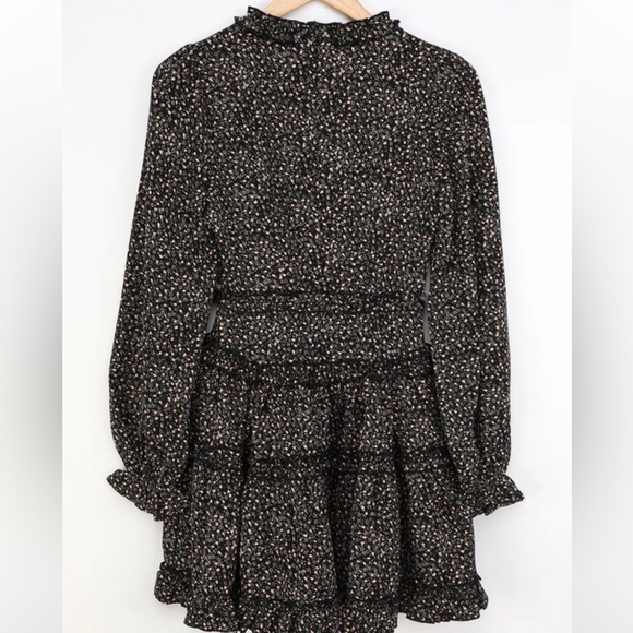 NWT Lulu’s Admire You Black Floral Print Ruffled Long Sleeve Mini Dress - Picture 8 of 9